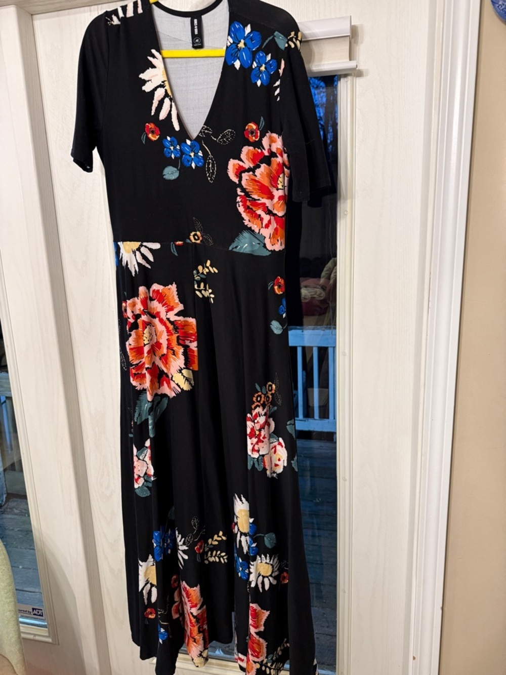 Agnes & Dora Black Maxi Dress with Red, Blue & Cream Floral Print